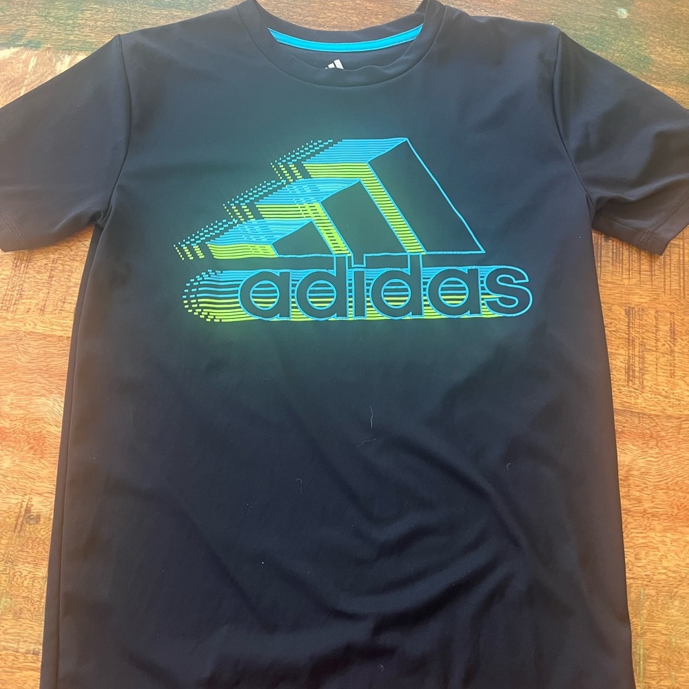 Adidas Black Tee with Blue and Yellow Graphic